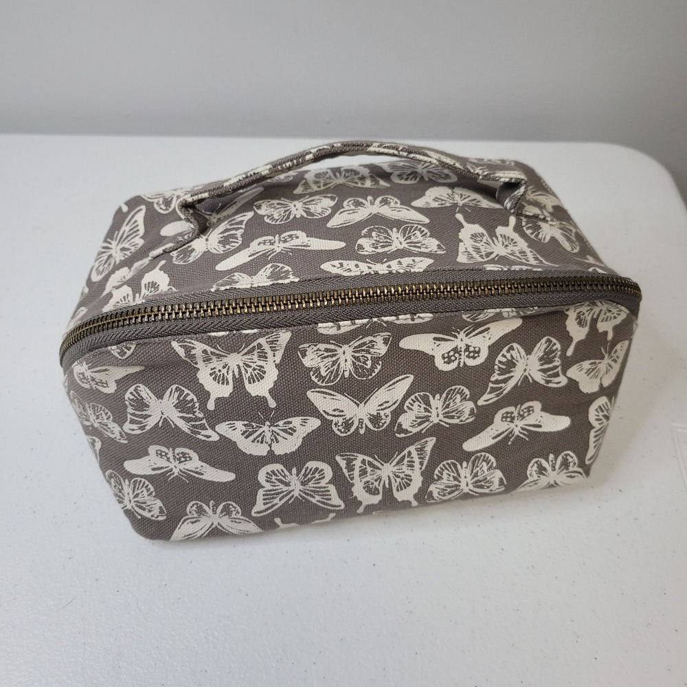 Karma Gifts Butterfly Canvas Cosmetic‎ Bag Grey White Travel Toiletry Pouch